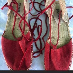 Soludos Red and Tan Suede Espadrille Flats
